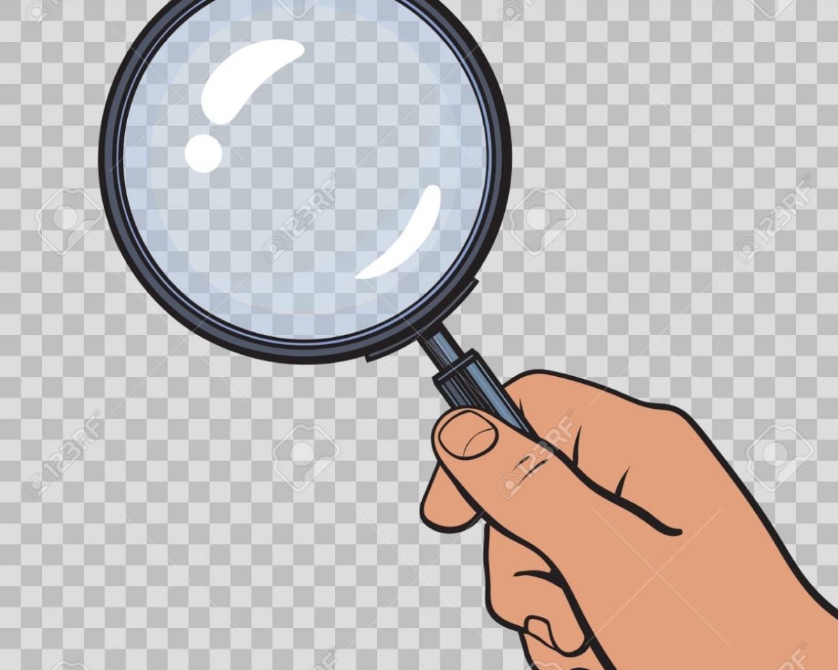Рука с лупой на прозрачном фоне