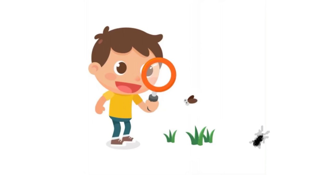 Мультяшный мальчик с лупой