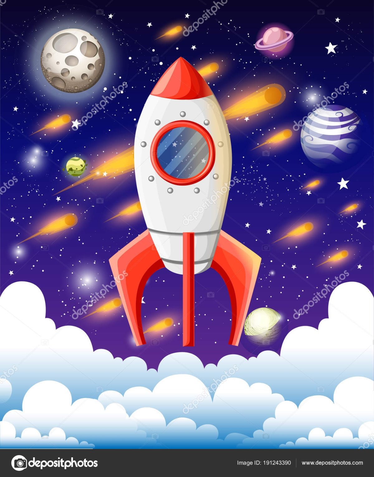 Космическое небо с ракетой