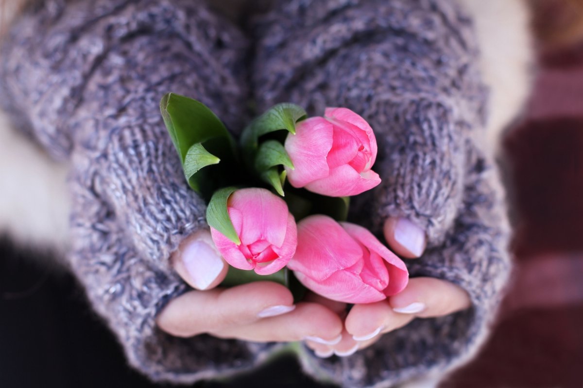 Фотосессия с букетом тюльпанов зимой