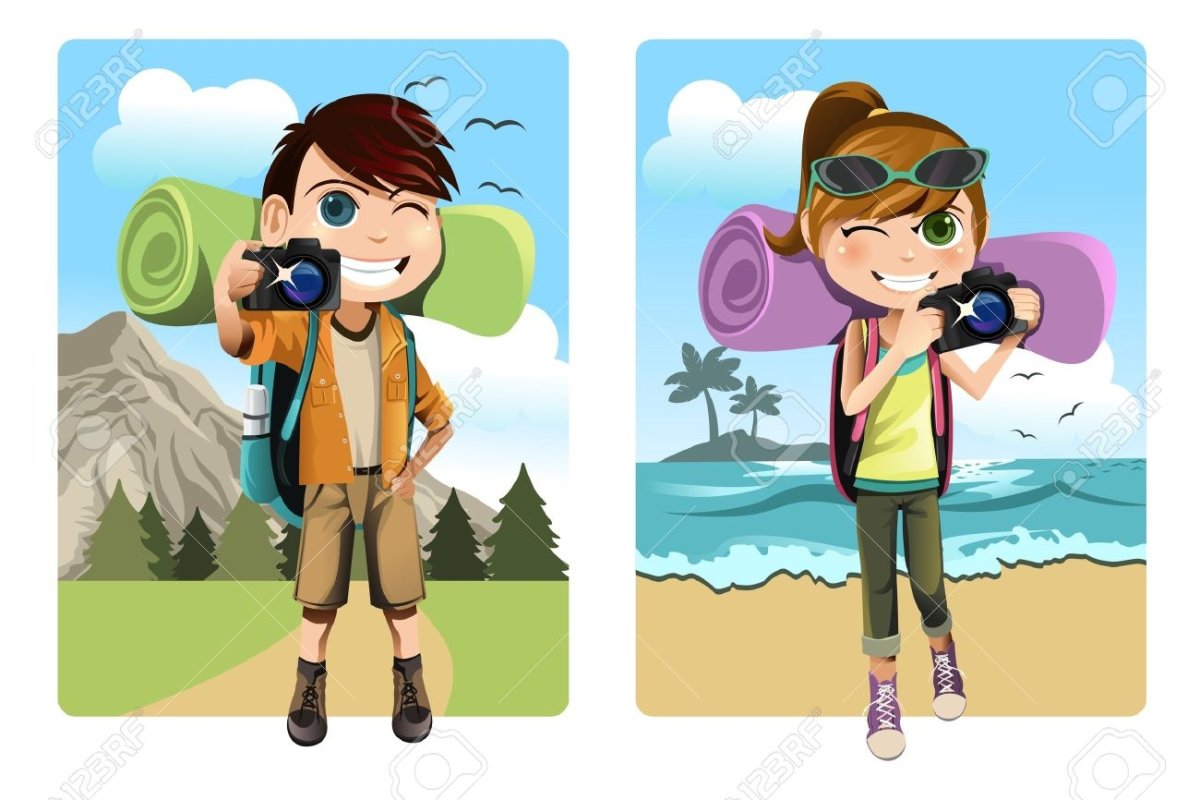 Девочка и мальчик туристы