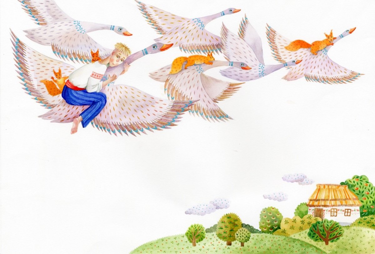 Гуси лебеди рисунок