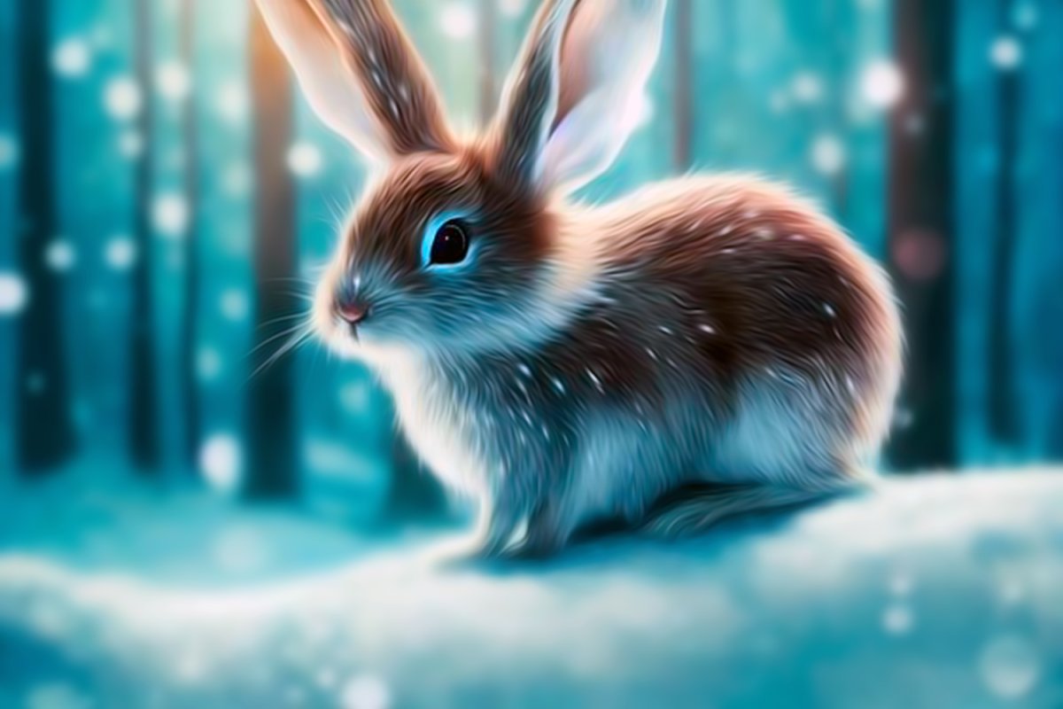 Кролик в зимнем лесу новогодний фон