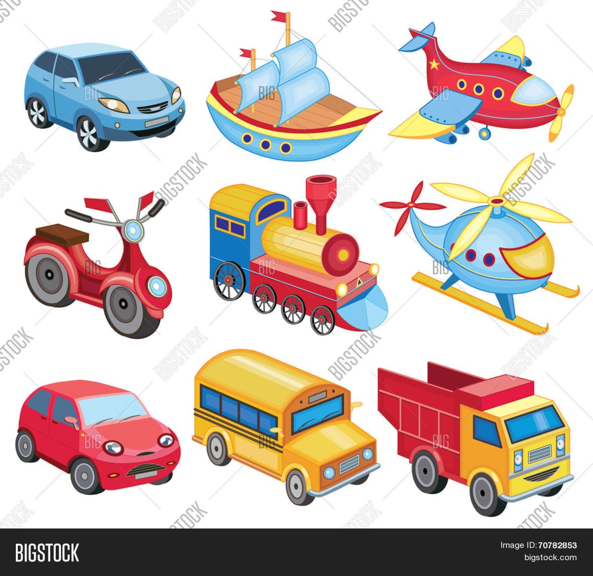 Транспорт игрушки на белом фоне