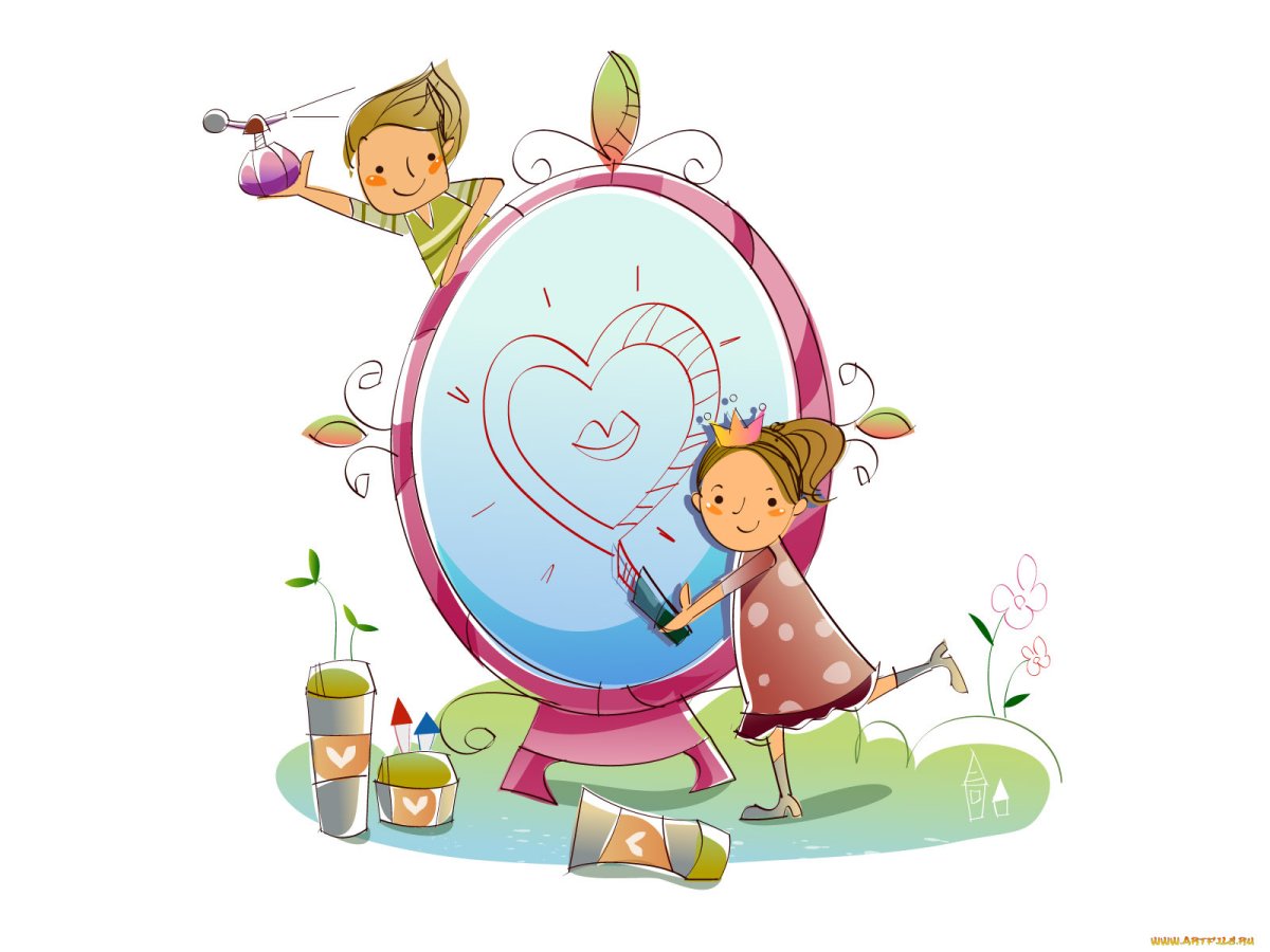 Ребенок смотрится в зеркало рисунок