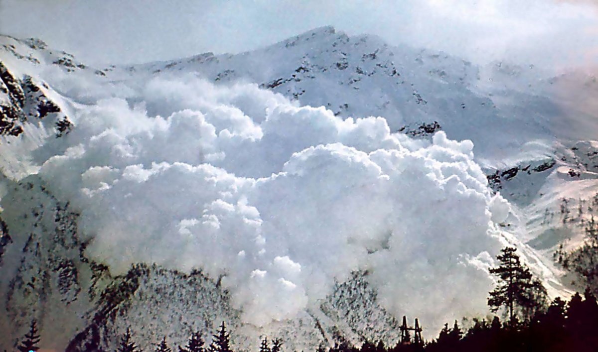 Сход лавины в горах