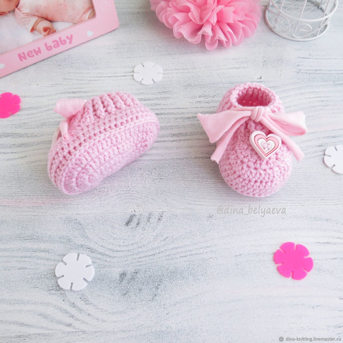 Вязаные розовые пинеточки