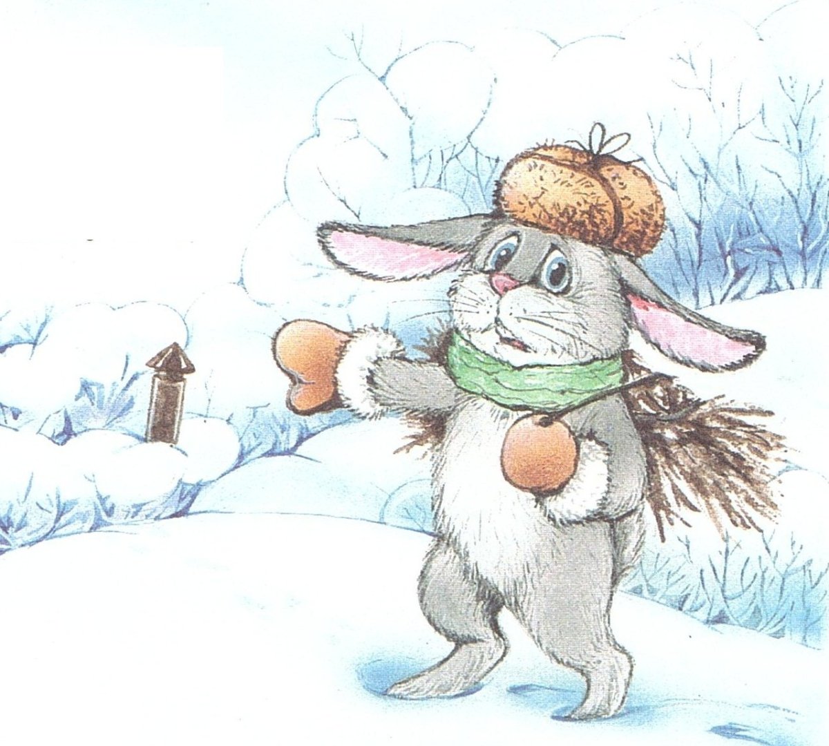 Заяц зимой рисунок для детей