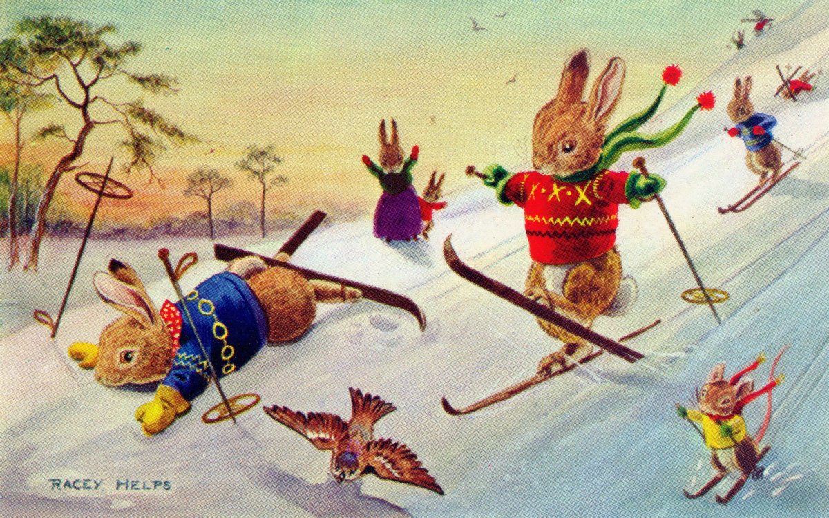 Заяц на лыжах иллюстрации