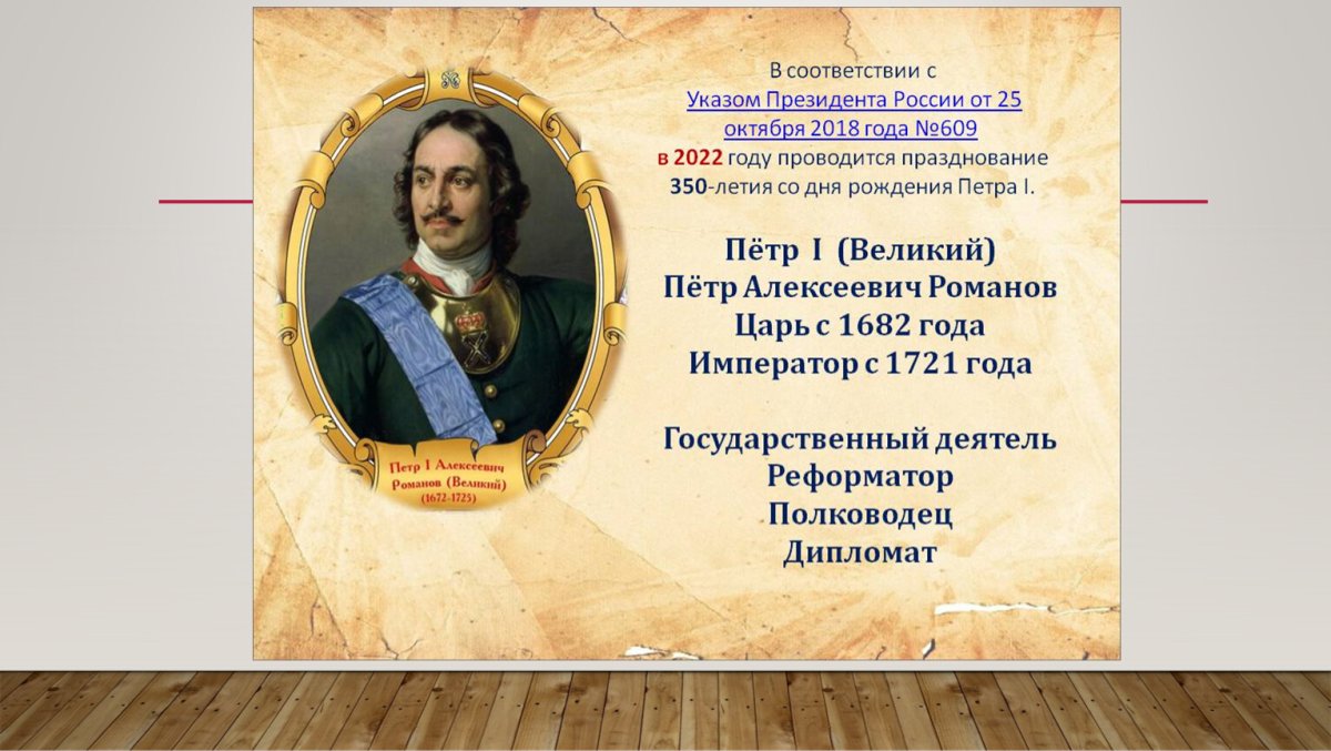 Дата рождения Петра первого 350 лет