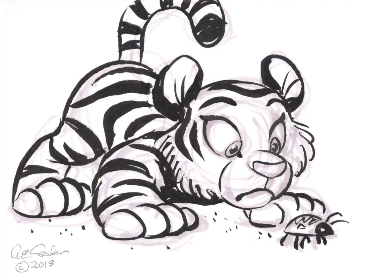 Эскиз тату тигр акварель