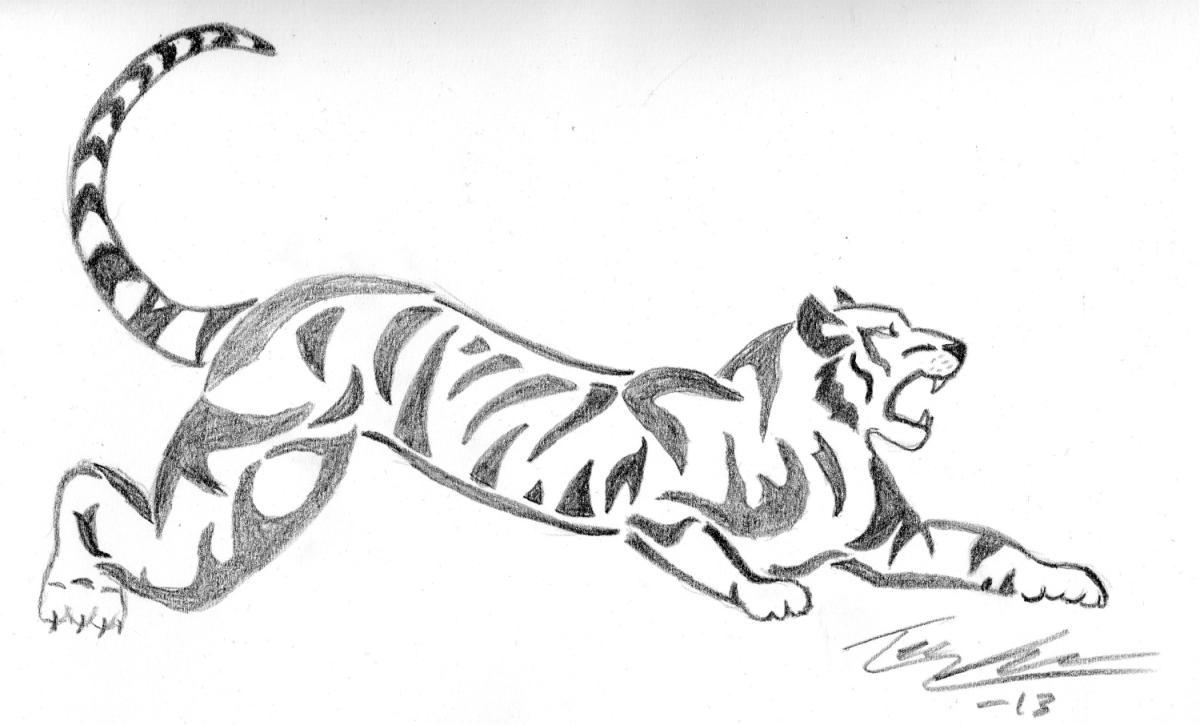 Тигрица с тигрятами карандашом