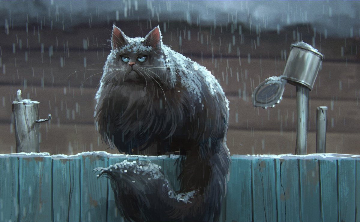 Грустный котик арт