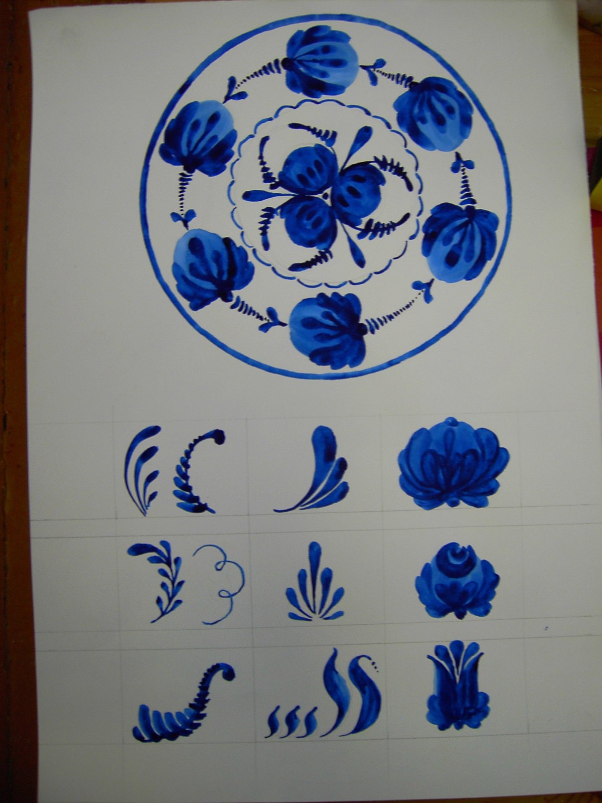 Гжельская роза с птицами