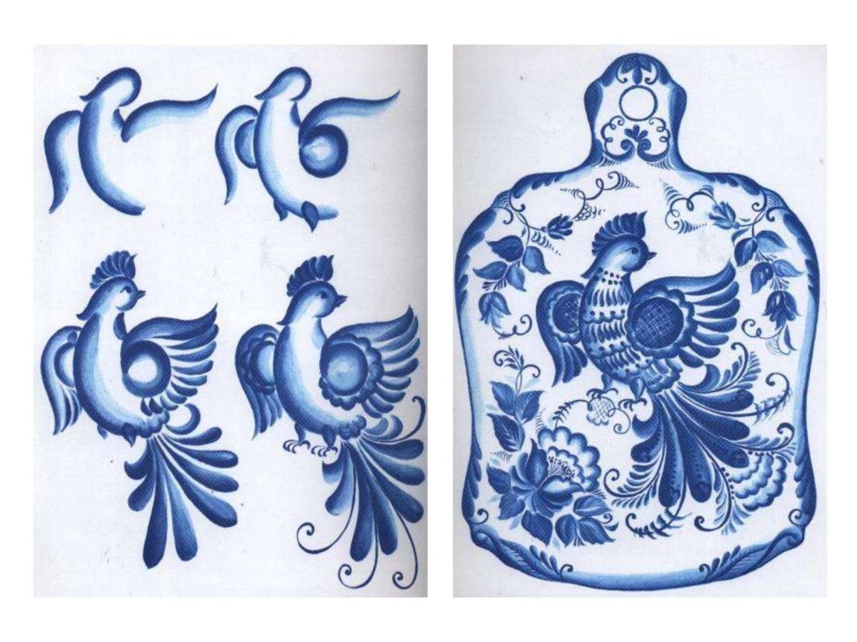 Гжельская роспись птица