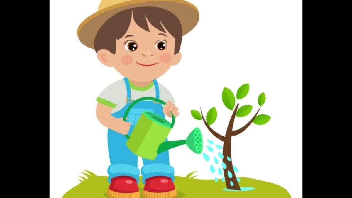 Мальчик и девочка с лейкой