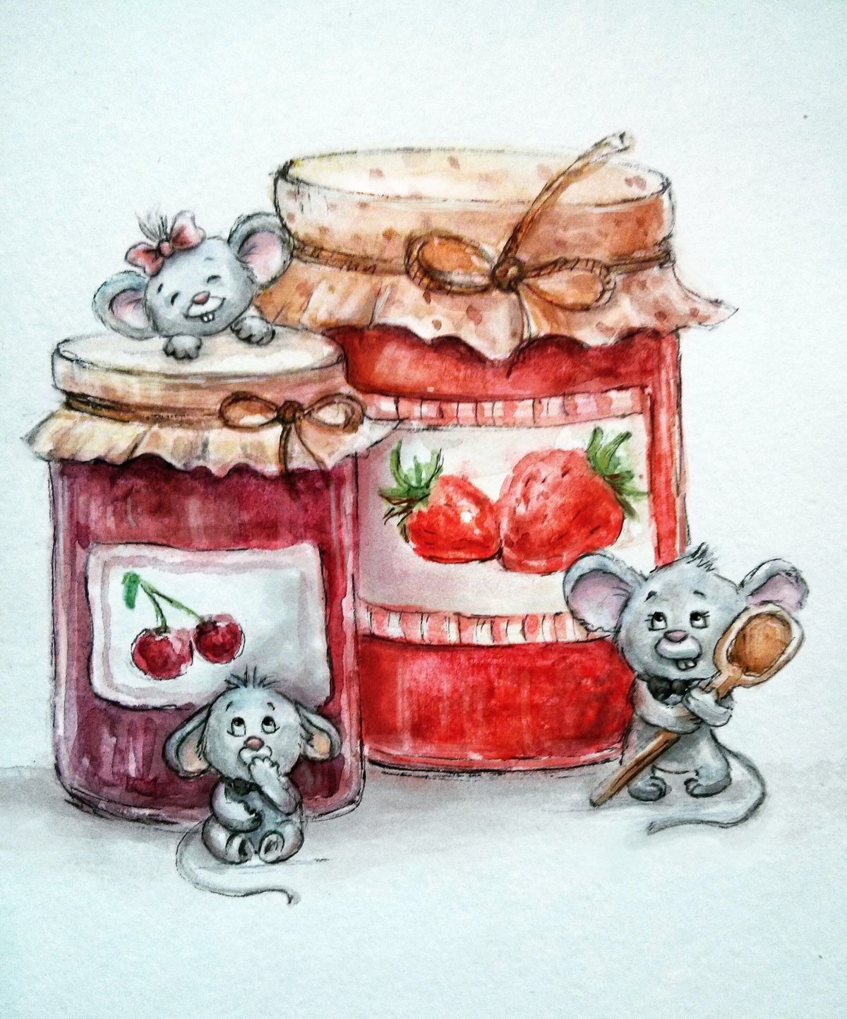 Банка варенья акварель