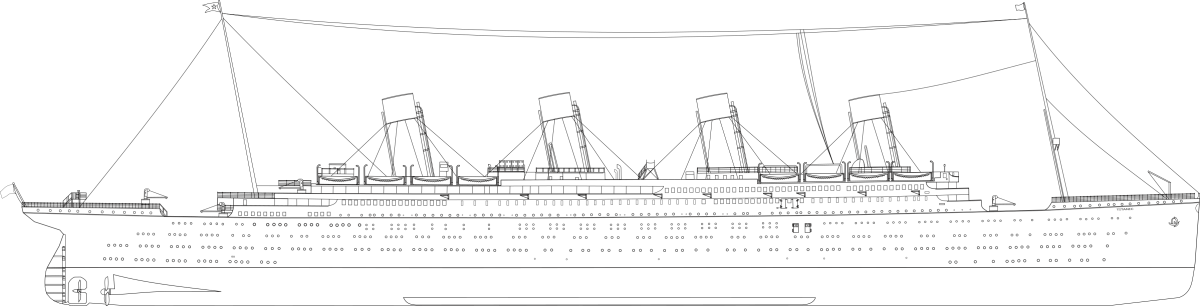 Чертеж Титаника сбоку