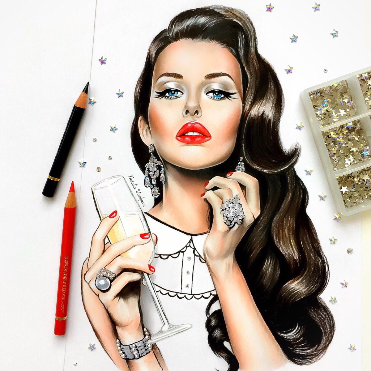 Нарисованная девушка с косметикой