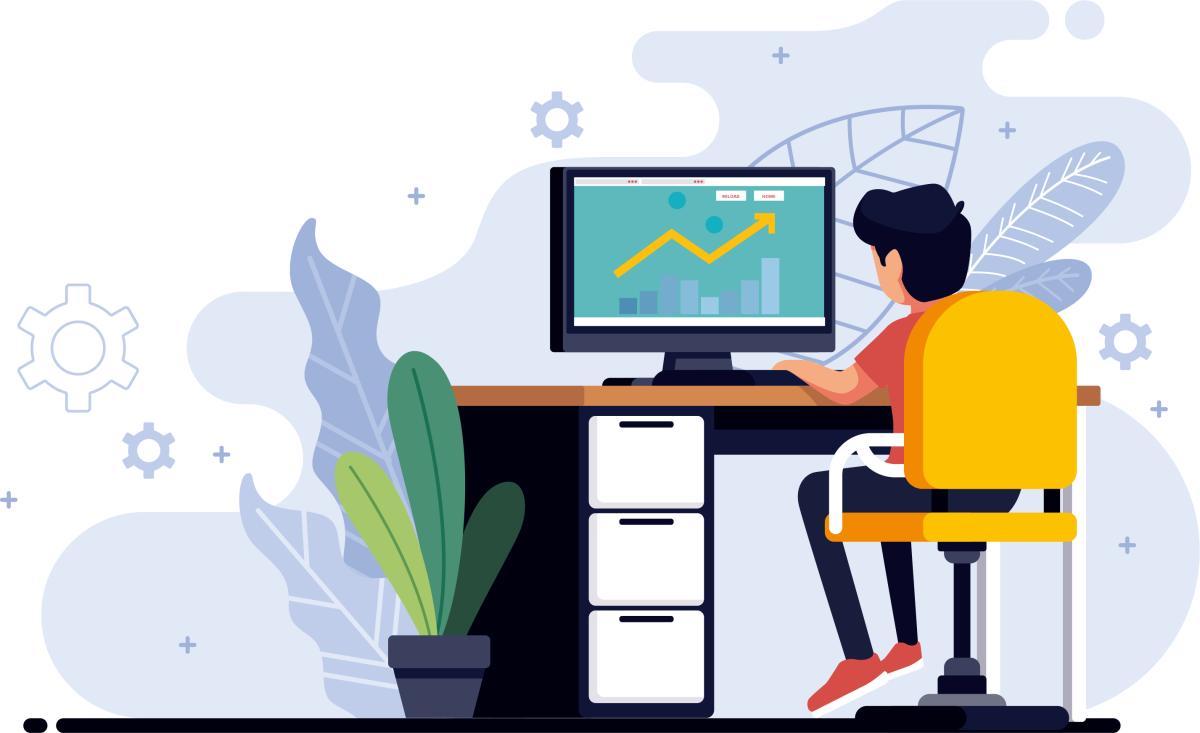 Человек за компьютером вектор