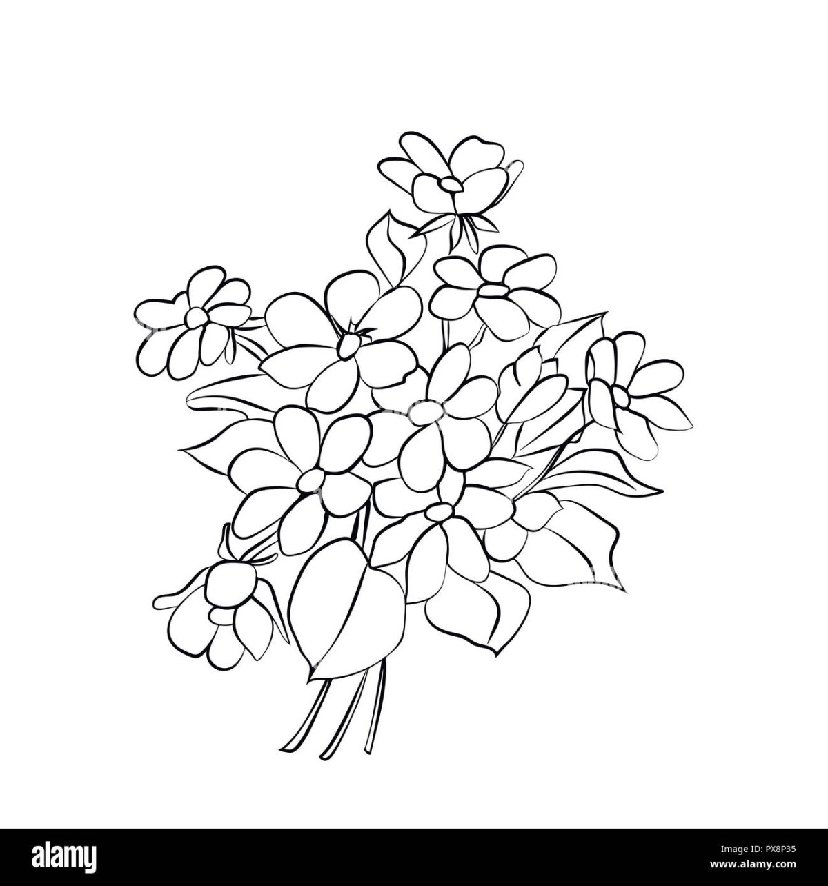 Букет черно белый контур