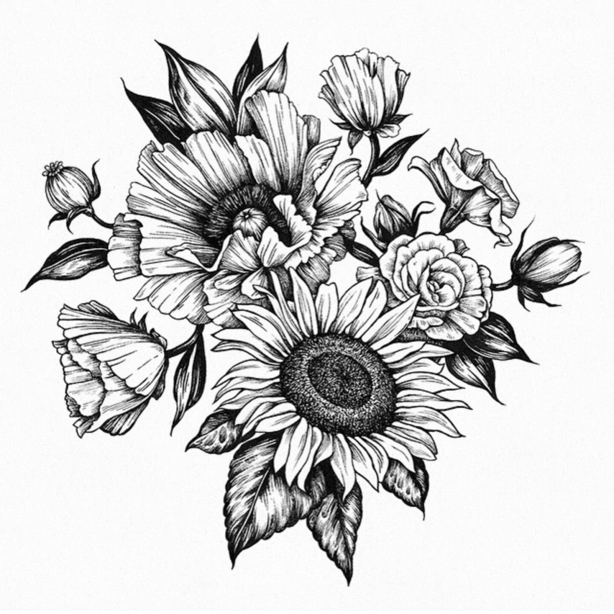 Роза черно белая эскиз