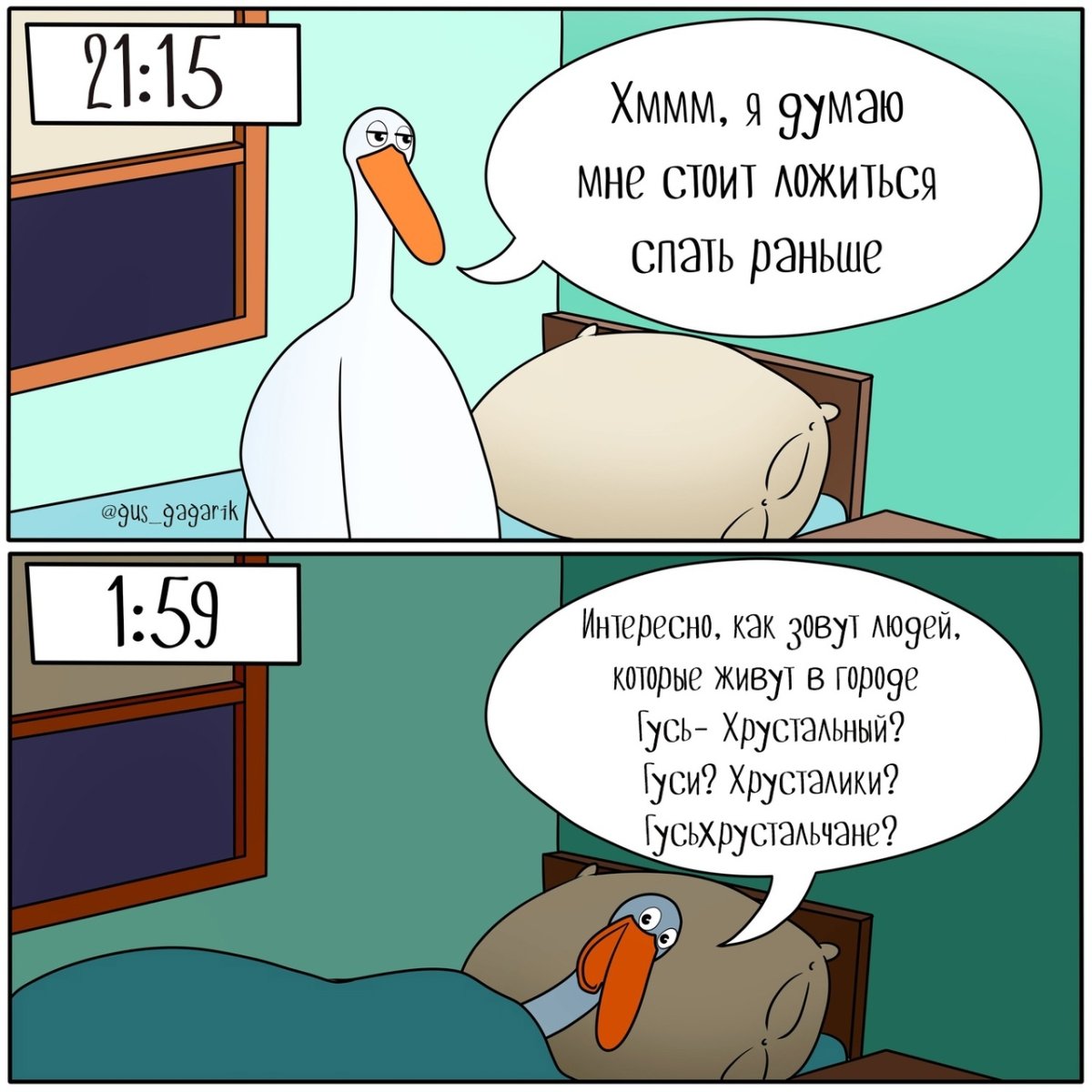 Гусь ложится спать