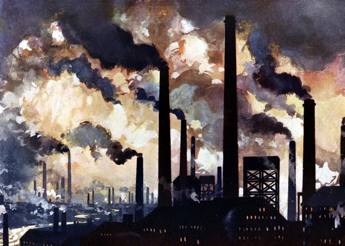 Индустриальный пейзаж акварелью
