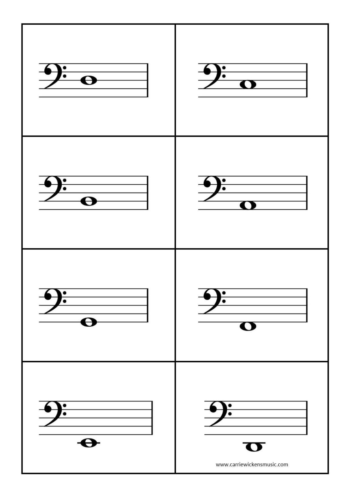 Ноты малой октавы в басовом Ключе карточки