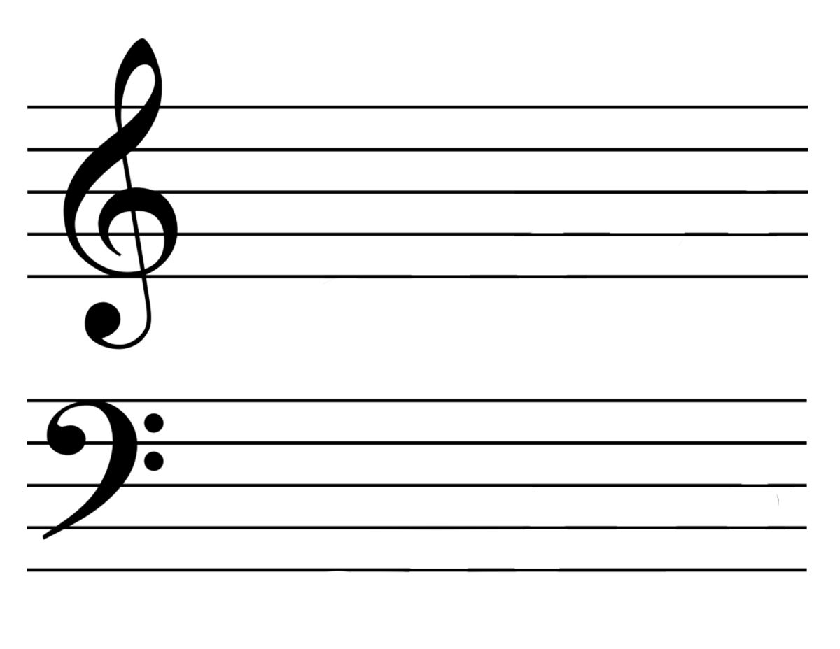 Нотный стан скрипичный и басовый ключ
