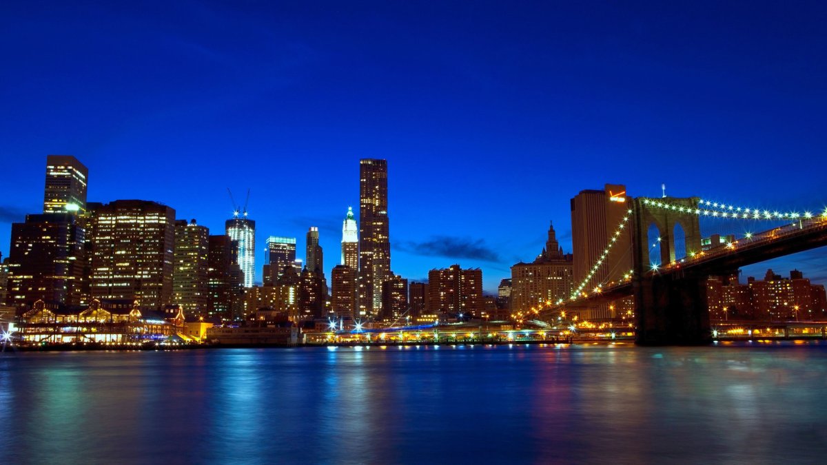 Нью-Йорк мост Бруклинский ночью обои