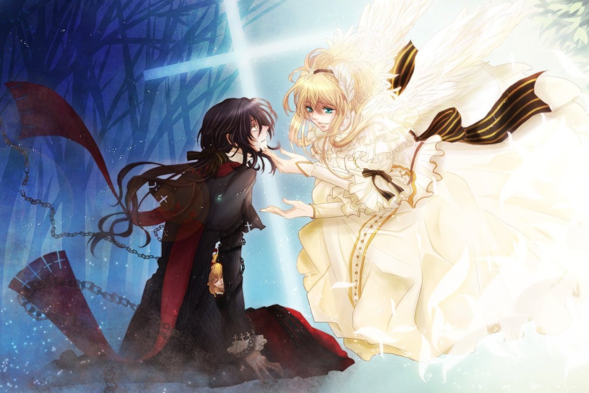 Аниме блондинка и брюнет