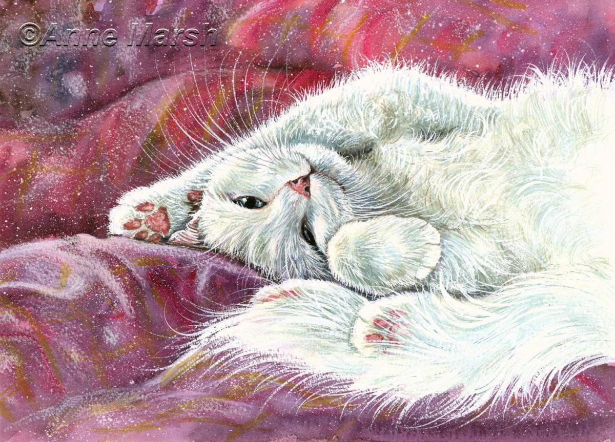 Спящая кошка акварель