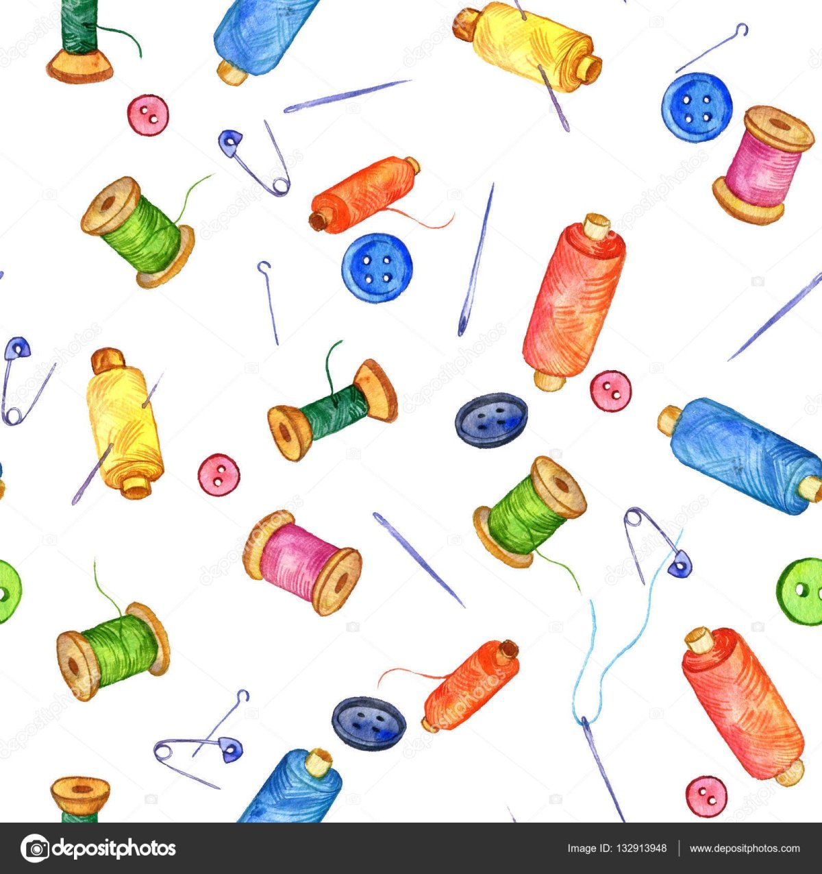 Катушка ниток акварель