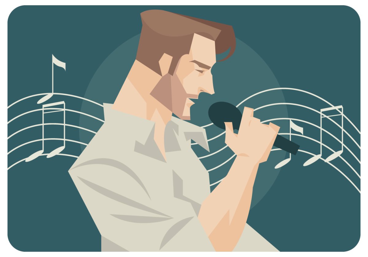 Мужчина поет мультяшный