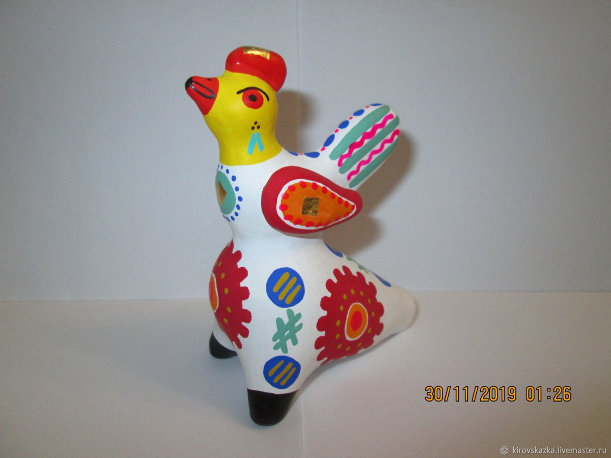 Глиняная игрушка Дымковская петух