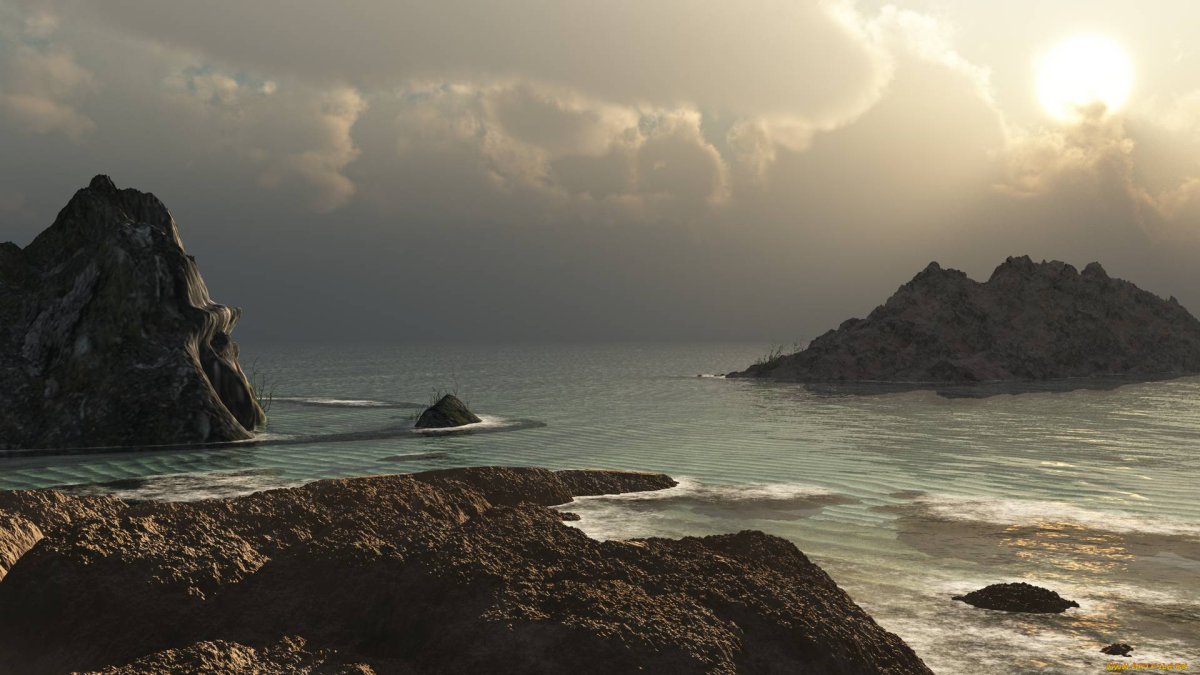 Море горы пасмурно