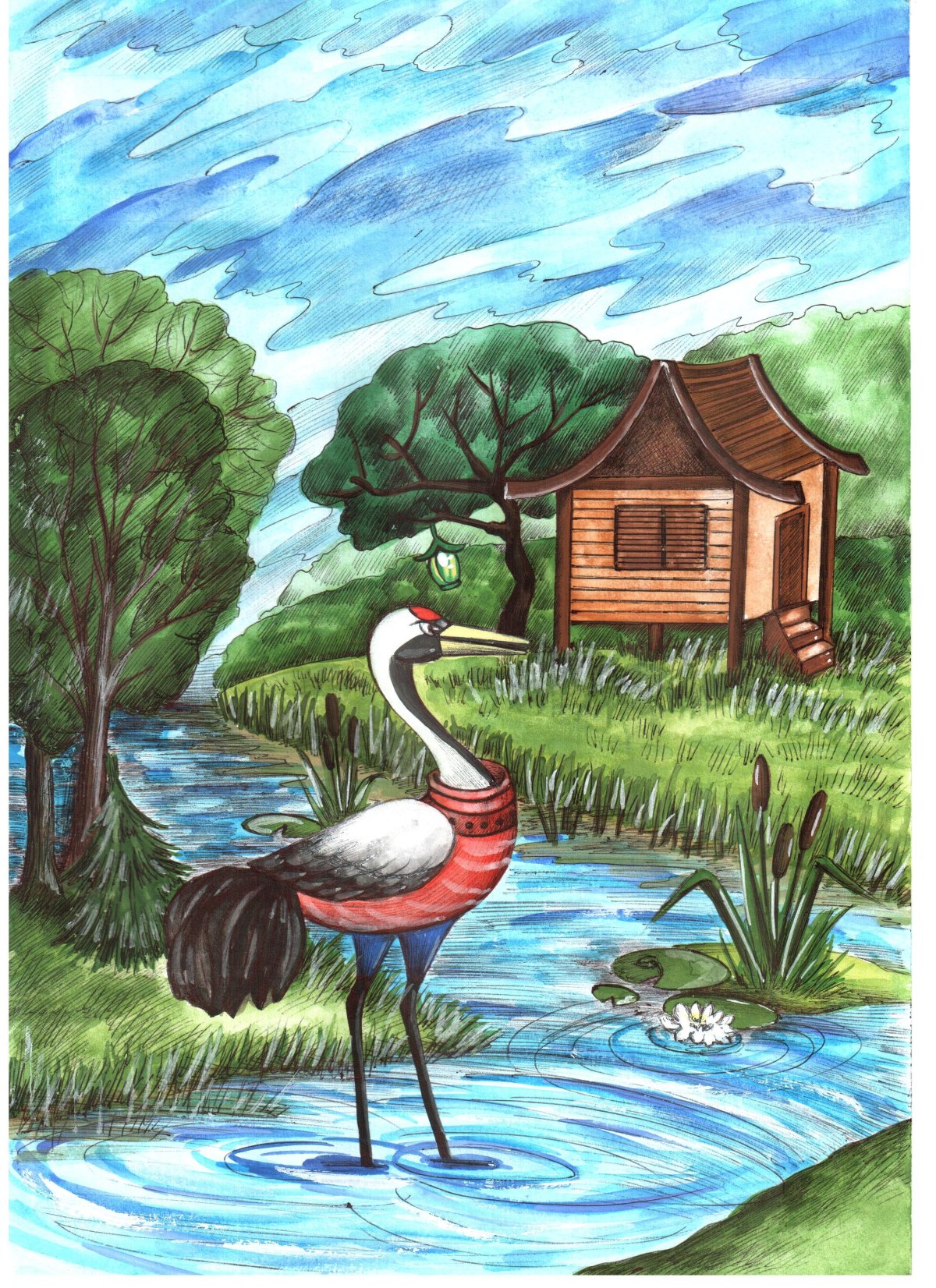 Иллюстрации к народной сказке журавль и цапля