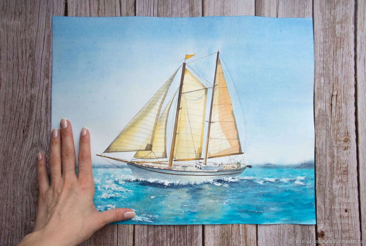 Море и корабль фломастерами