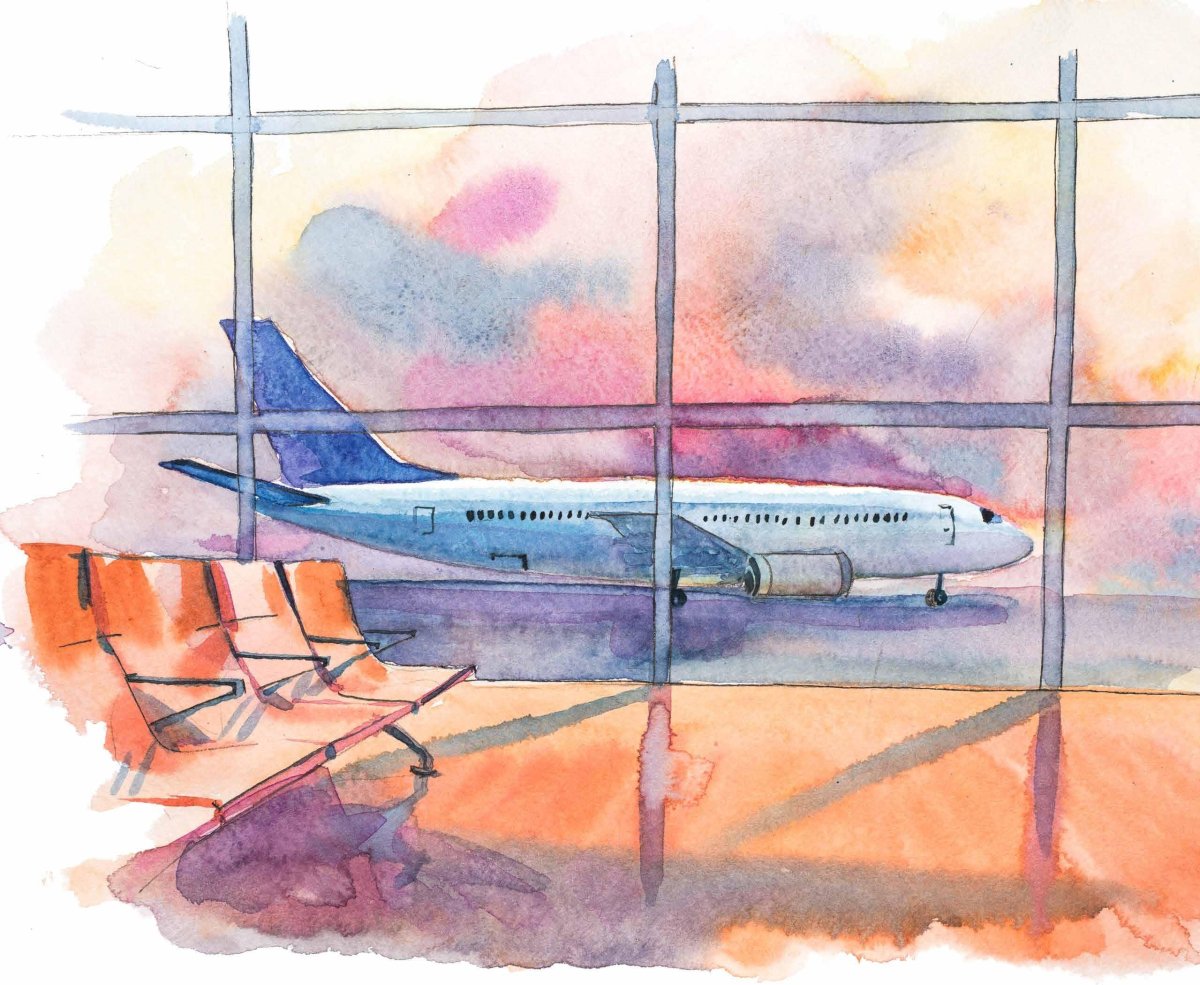 Самолет акварель