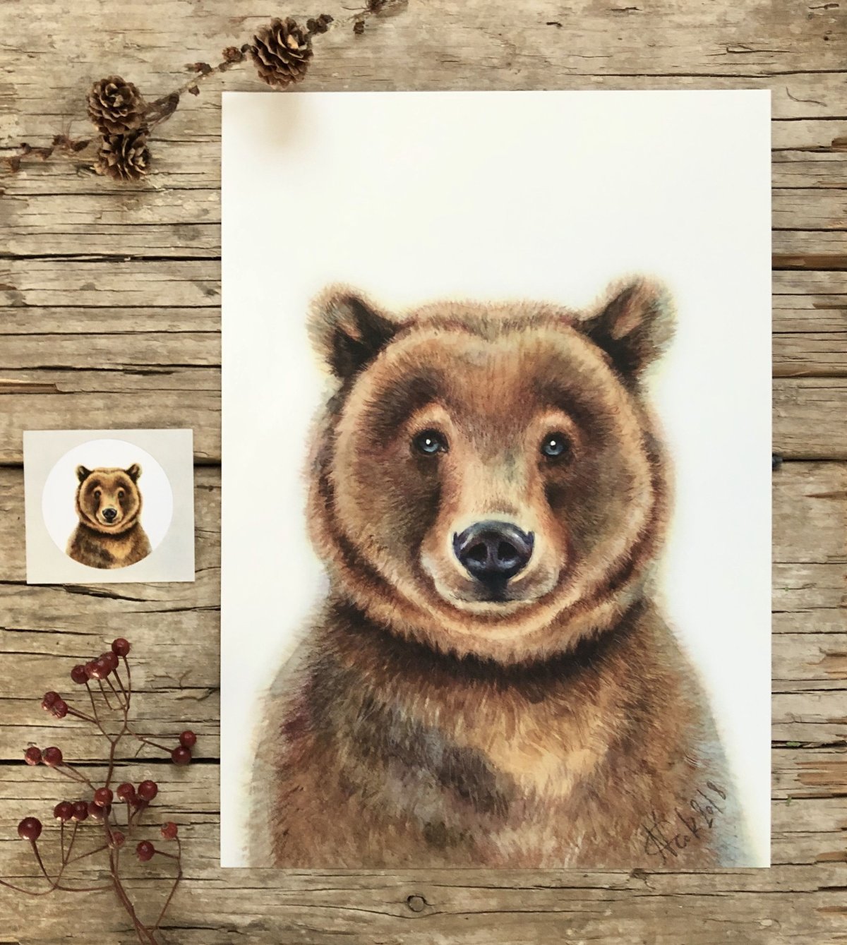 Бурый медведь акварель