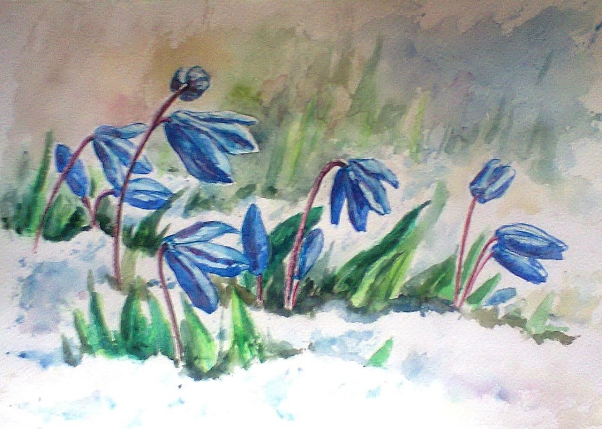 Картинка дети собирают подснежники