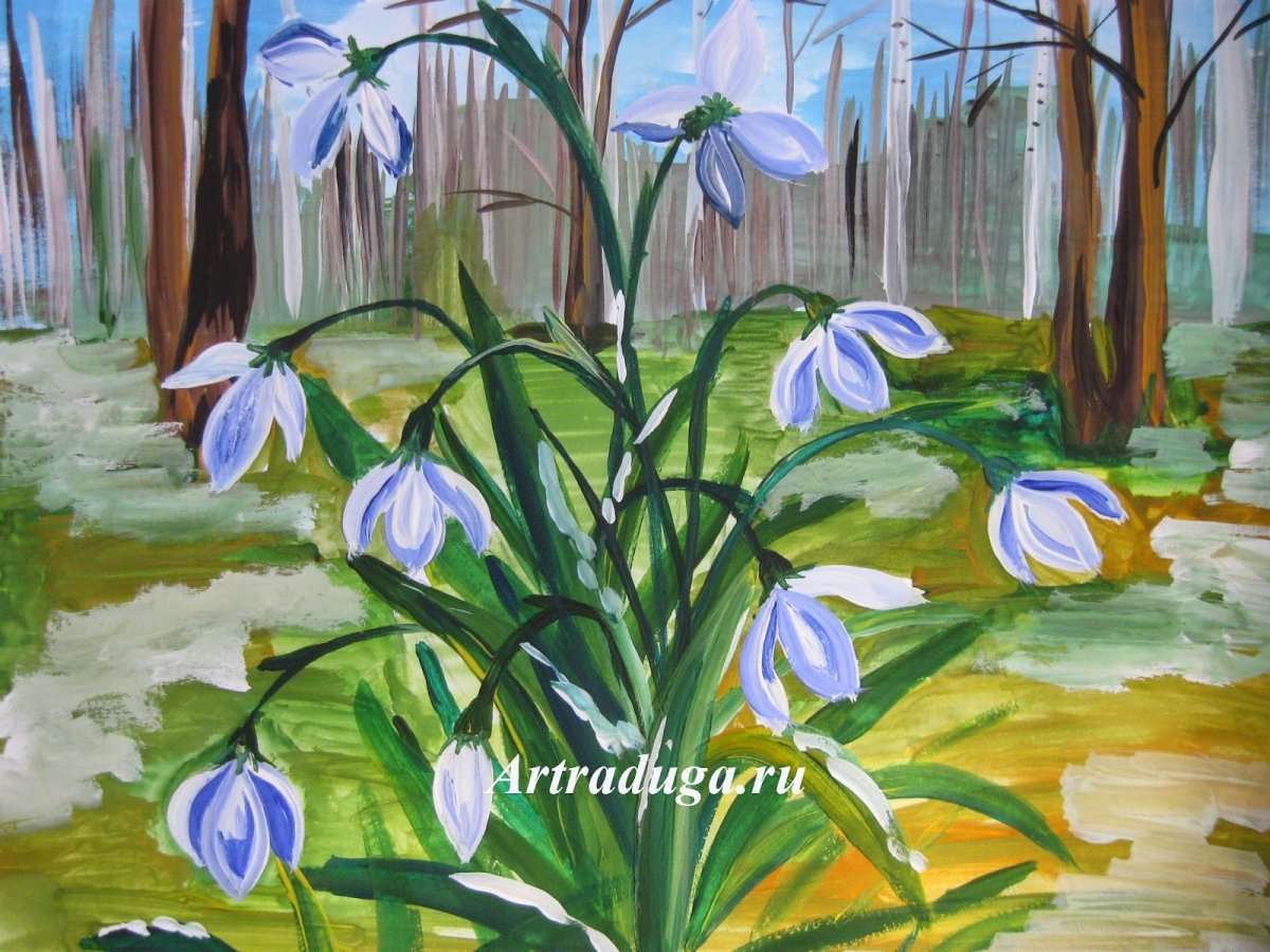 Пролеска синяя акварель