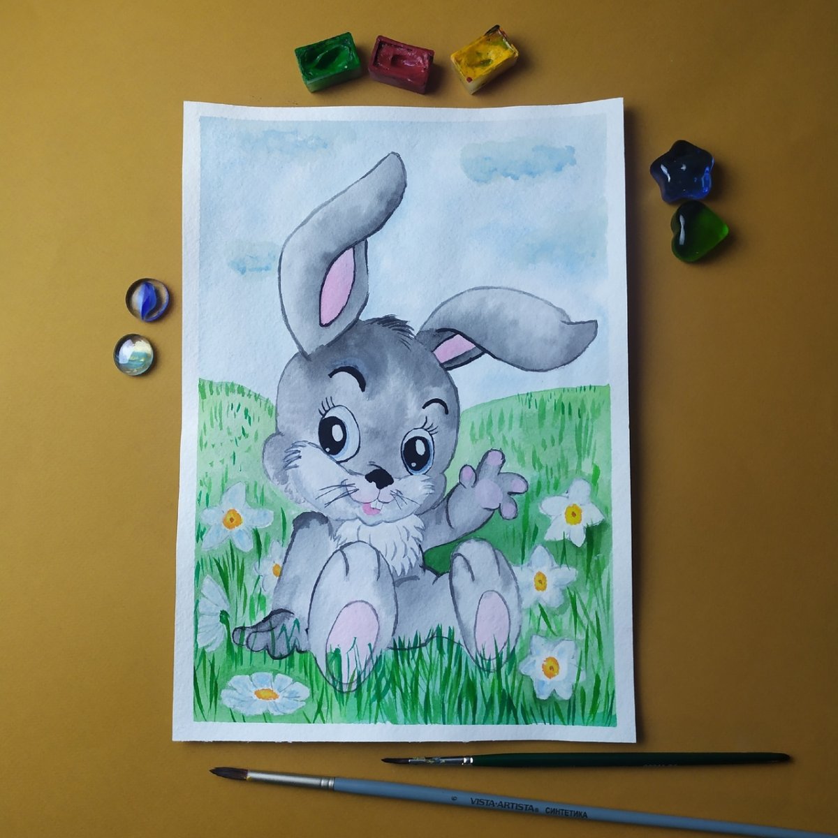 Заяц сидит мультяшный