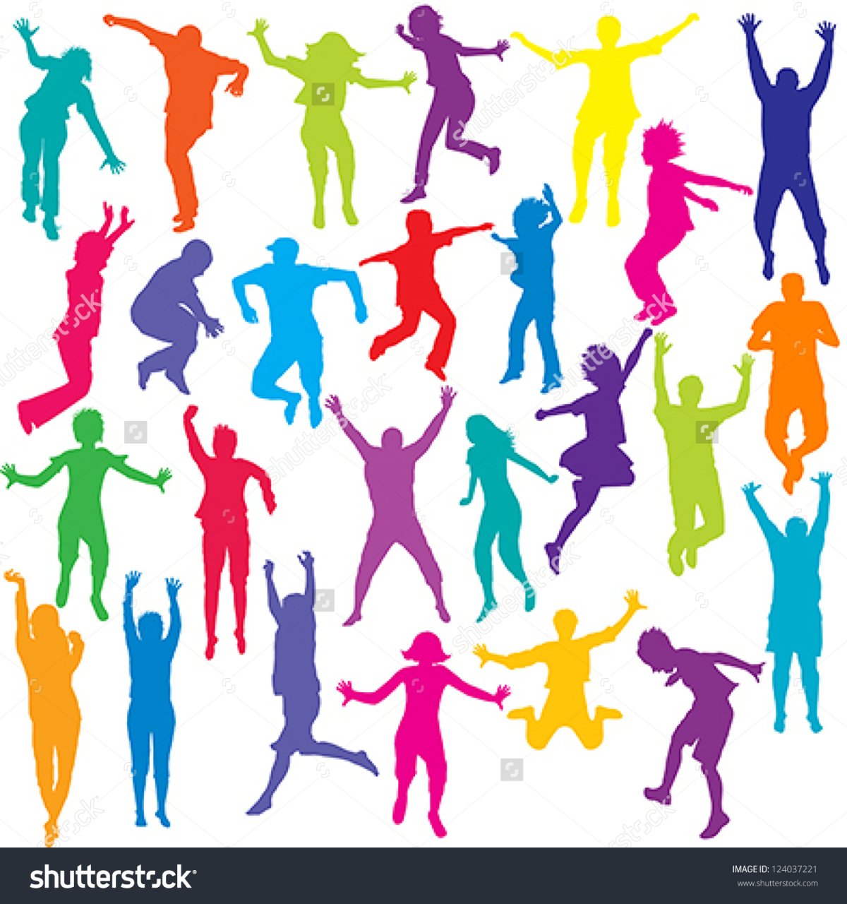 Цветные силуэты прыгающих людей
