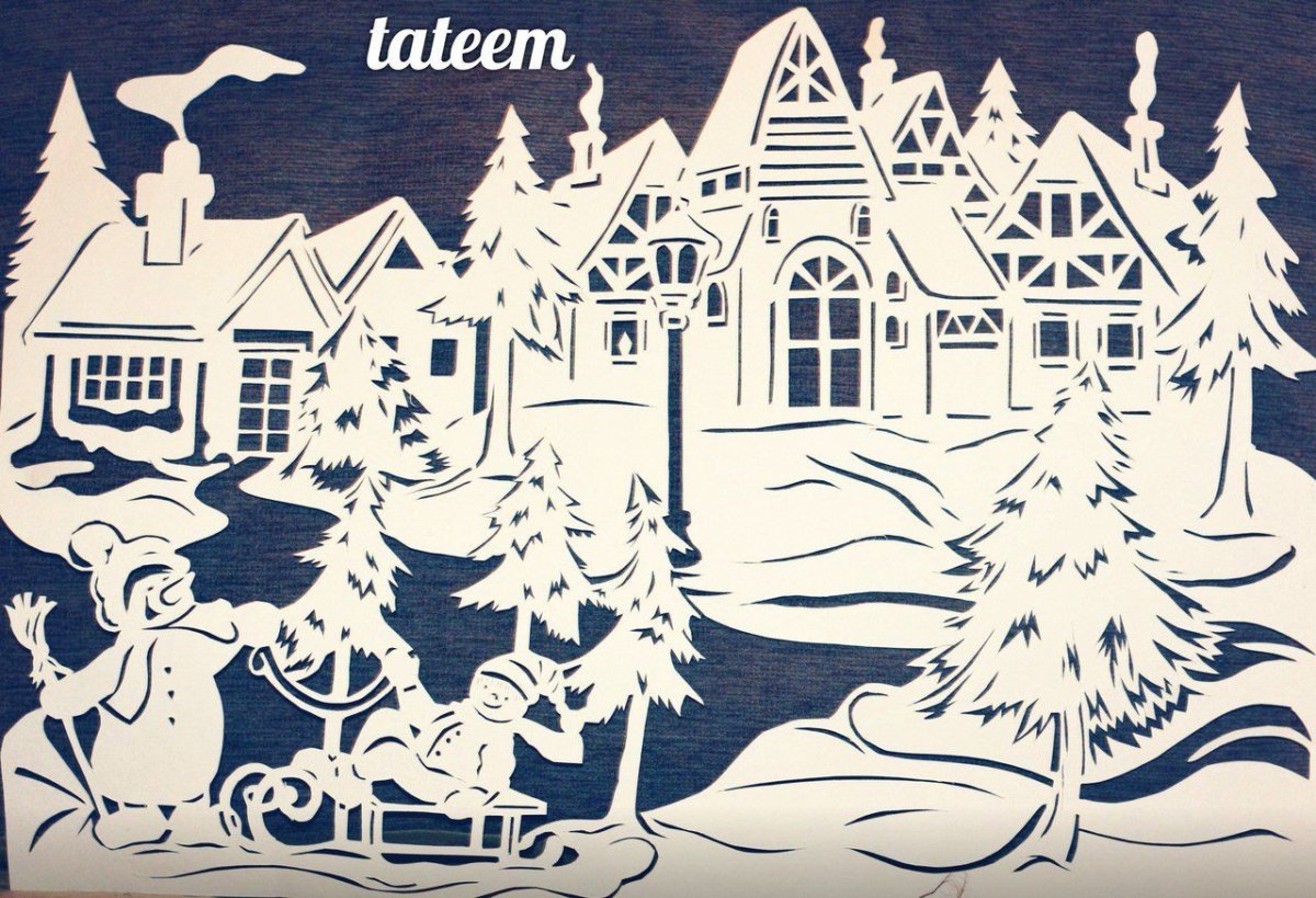 Вытынанки новогодний пейзаж