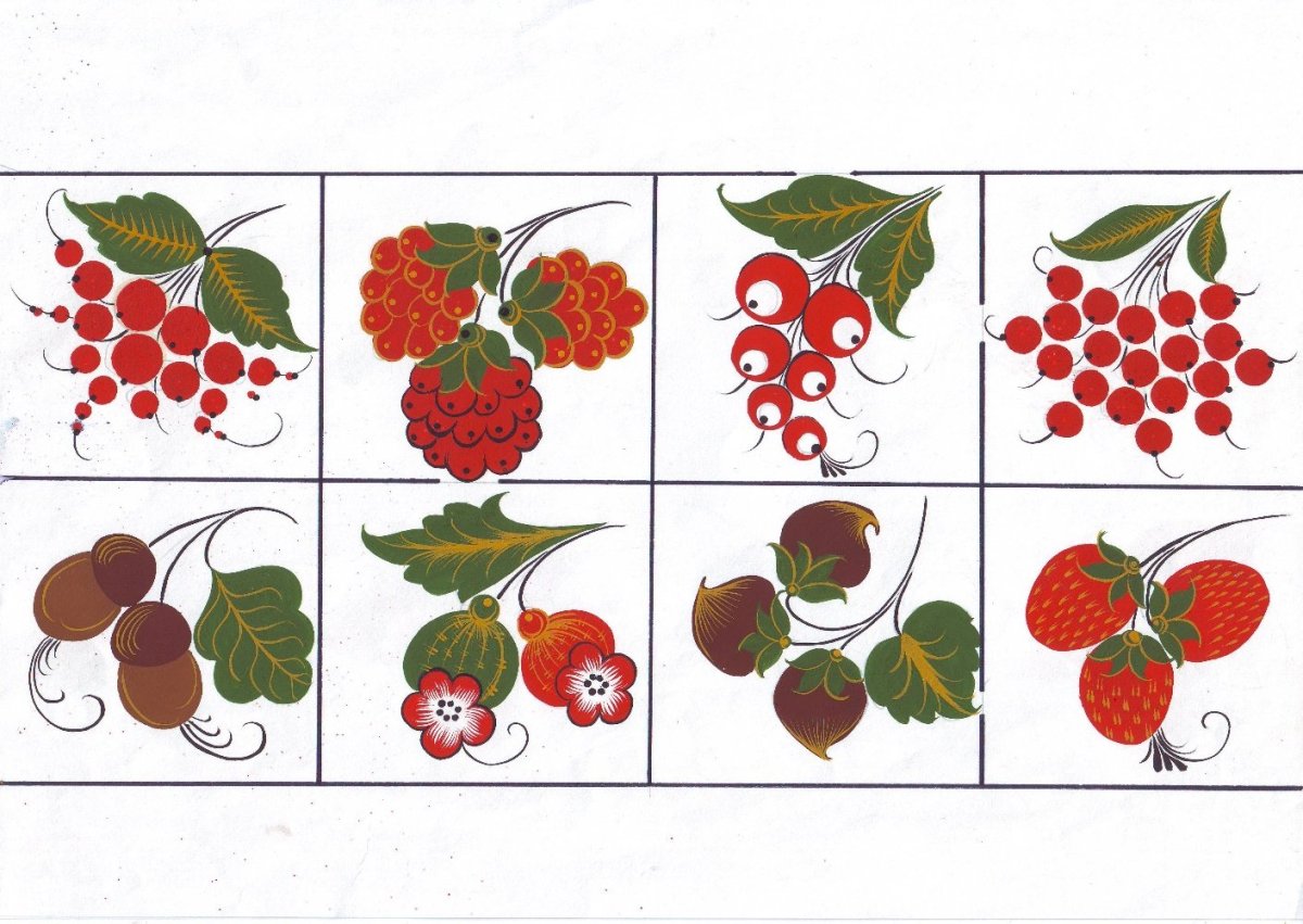 Элементы хохломской росписи Рябинка
