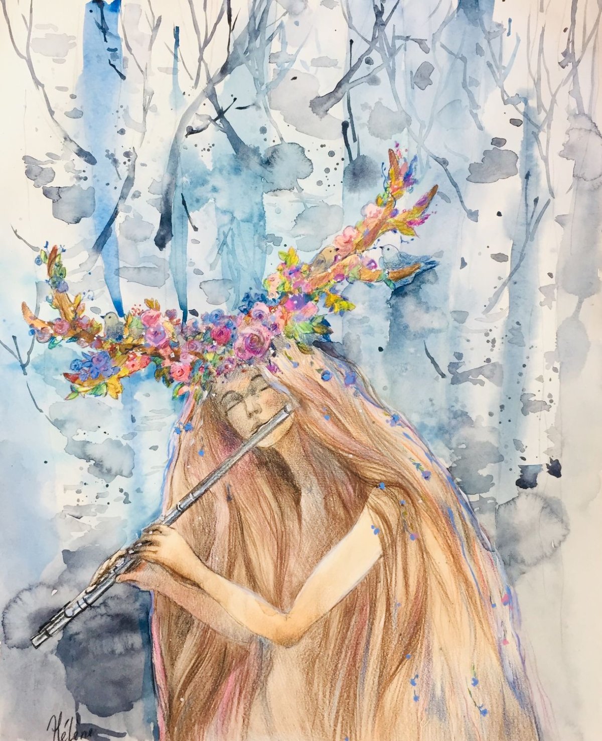 Женщина Весна акварель