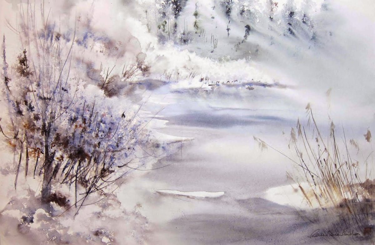 Абстрактный пейзаж акварелью