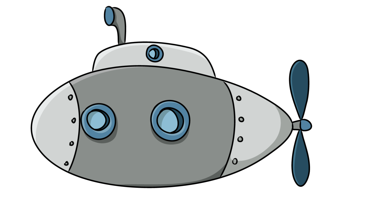 Нарисованная веселая подводная лодка